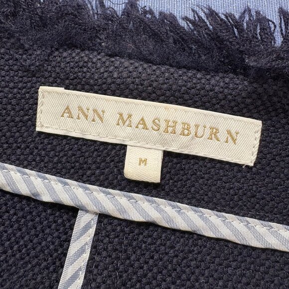 Ann Mashburn Wool Blazer Jacket Womens Medium Navy Blue Fringe - Picture 3 of 13